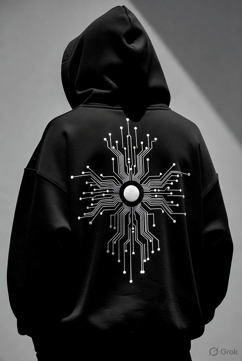 Oversized Black Hoodie - Cosmic Alien Edition