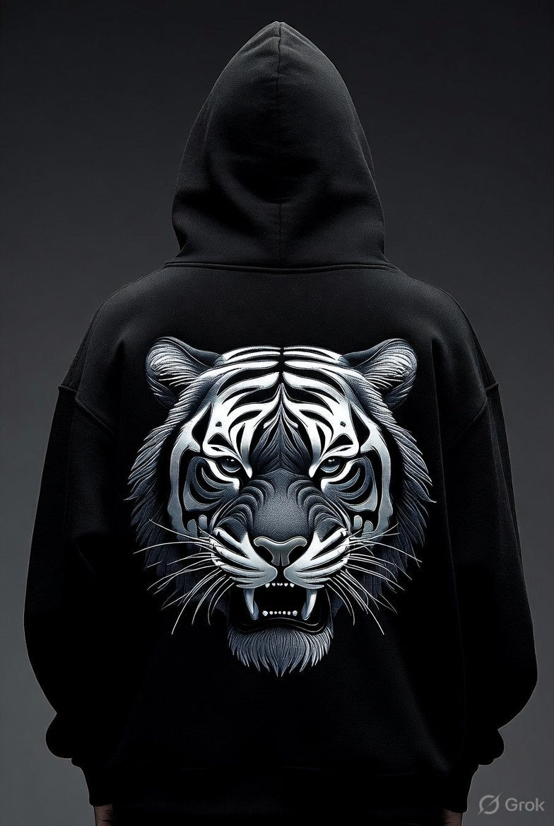 Oversized Black Hoodie - Savage Tiger Edition